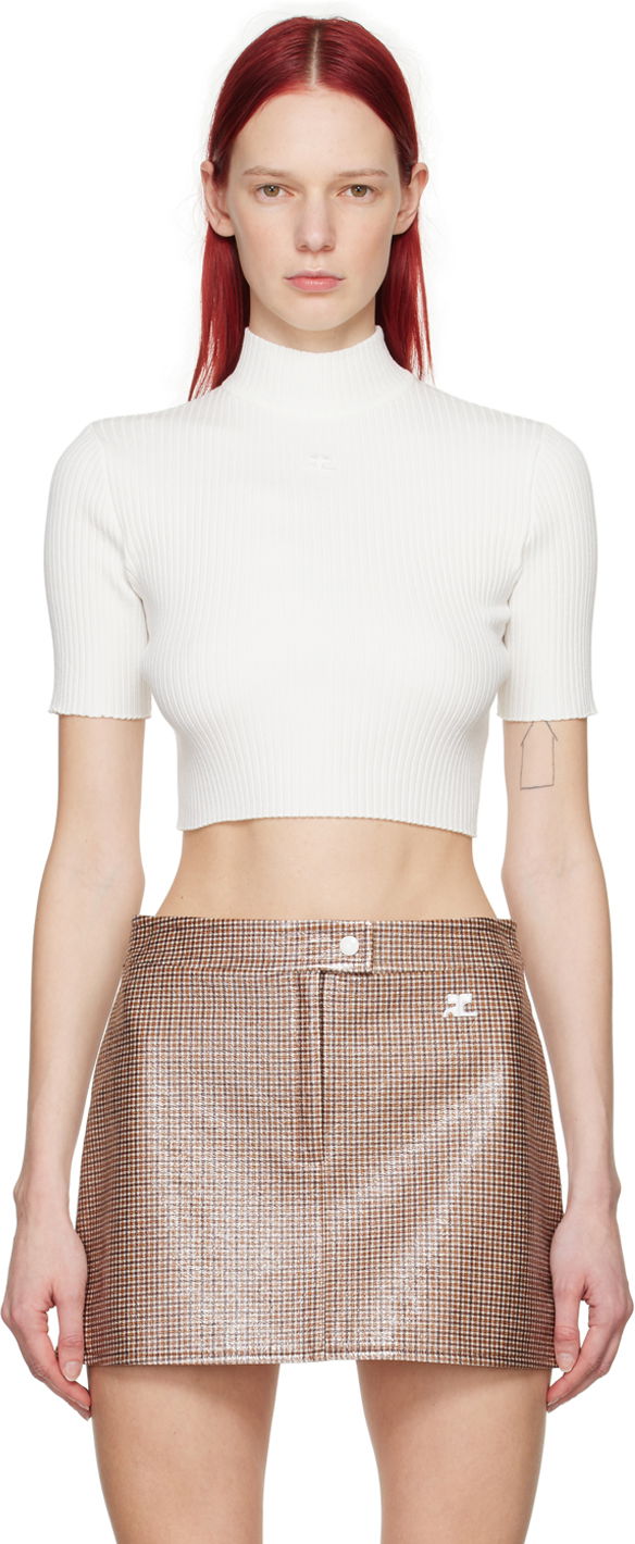 Crop top Courrèges Cropped Fitted T-Shirt Vit | 124MPU135FI0001