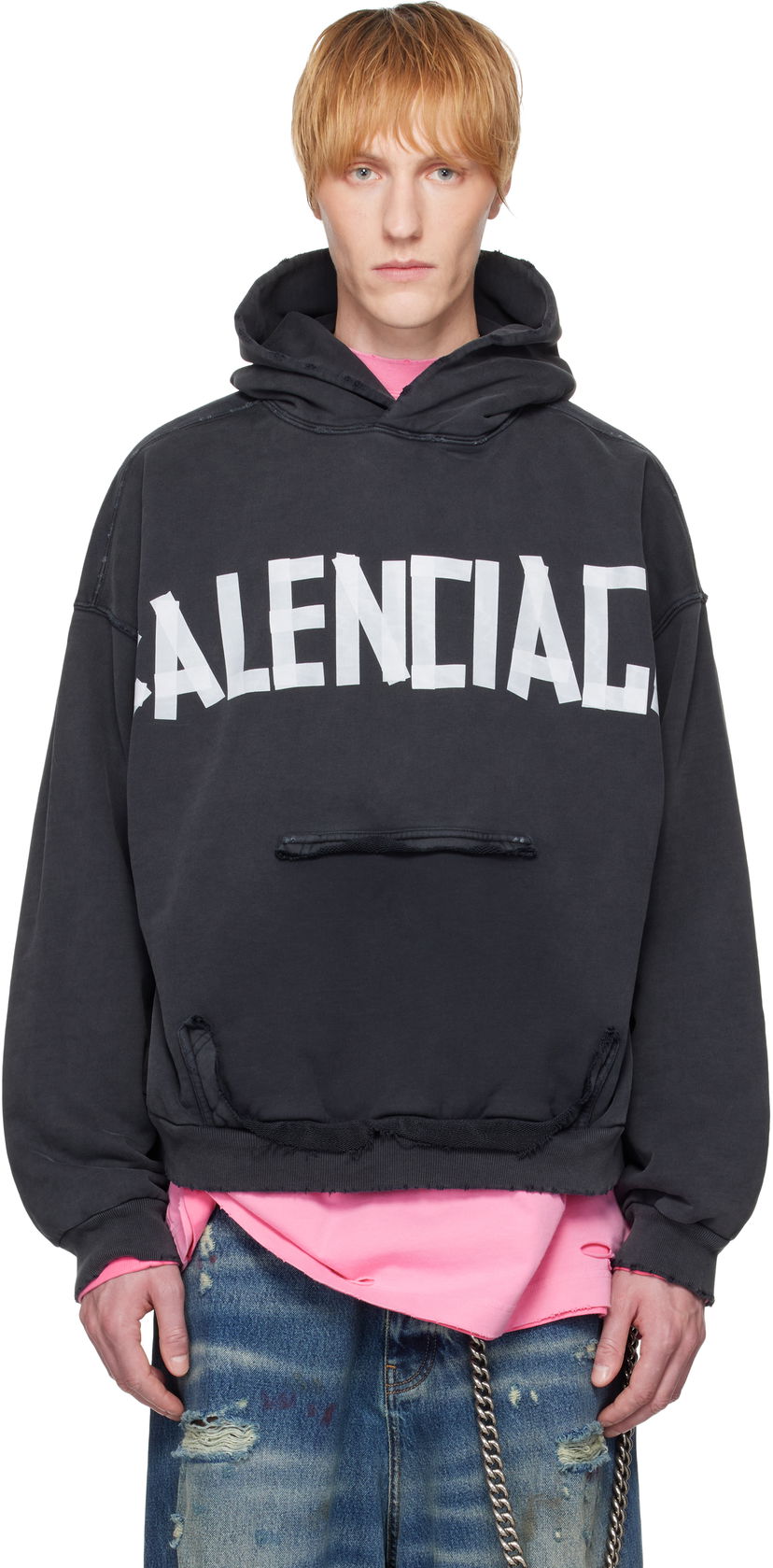 Sweatshirt Balenciaga Balenciaga Tape Type Ripped Pocket Hoodie Svart | 744441TRVK2