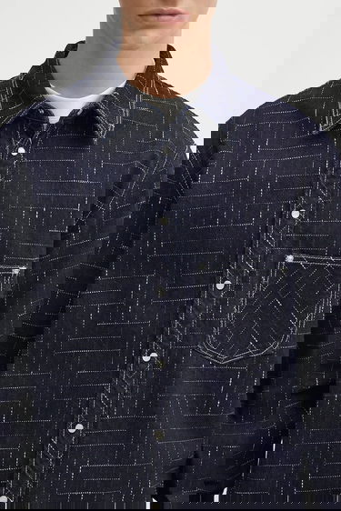 Skjorta KENZO Weave Casual Relaxed Fit Denim Shirt with Classic Collar Flerfärgad | FF65DC4226V1, 4