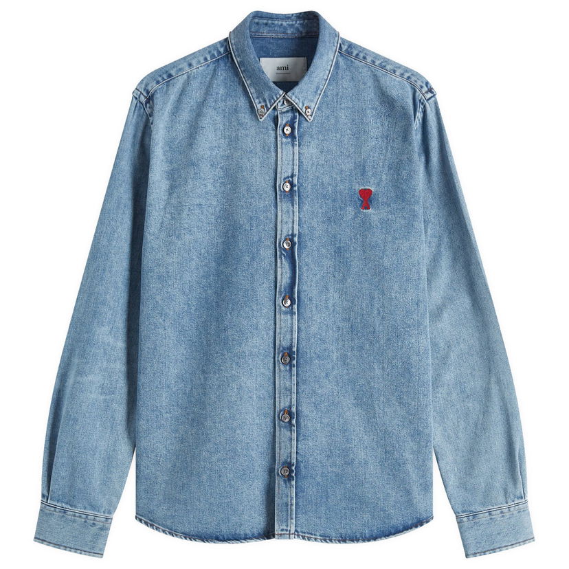 Skjorta AMI AMI Paris ADC Denim Shirt, Size Large Blå | USH063-DE0056-480