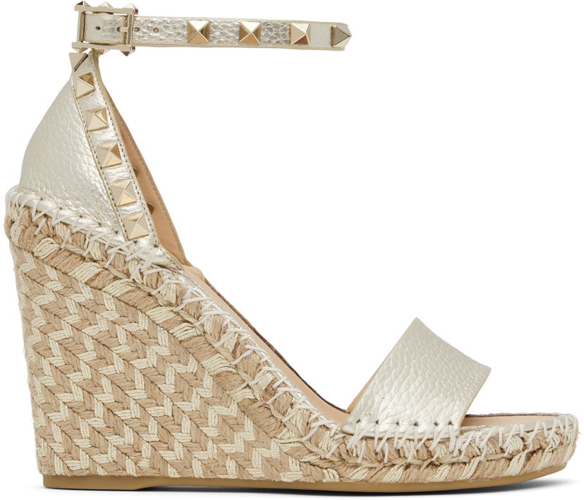 Tillbehör Valentino Valentino Garavani Double Rockstud Grainy Calfskin Wedge Sandals Metallisk | 6W2S0090MFA