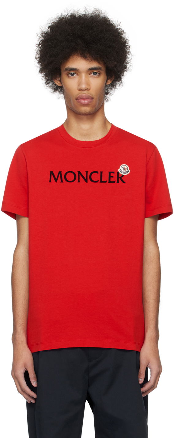 T-shirt Moncler Flocked T-Shirt Röd | J10918C000578390T