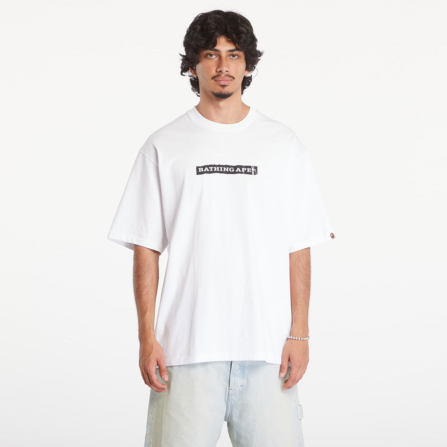 T-shirt BAPE A BATHING APE Screen Print Stencil Logo Relaxed Fit Short Sleeve Tee White Vit | 001TEK801332M WHT, 0
