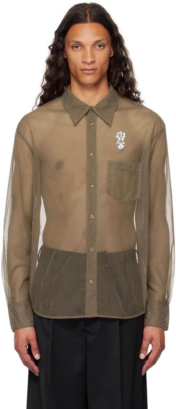 Skjorta Simone Rocha Simone Rocha Sheer Embellished Shirt Grön | 5289TB 0069