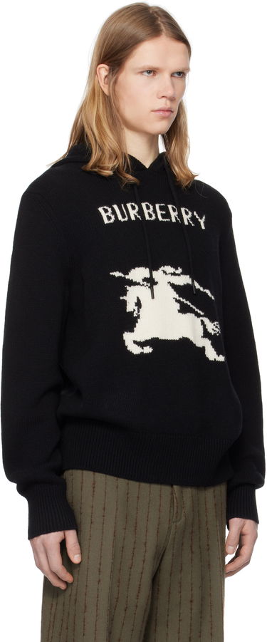 Sweater Burberry Intarsia Knight Logo Wool Cashmere Hoodie Svart | 8104522, 1