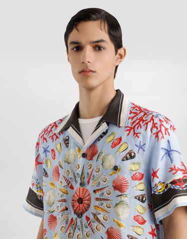 Skjorta Dolce & Gabbana Dolce & Gabbana Linen Canvas Shirt with Shell Print Blå | G5JH9TFP4NRHC5PJ, 3