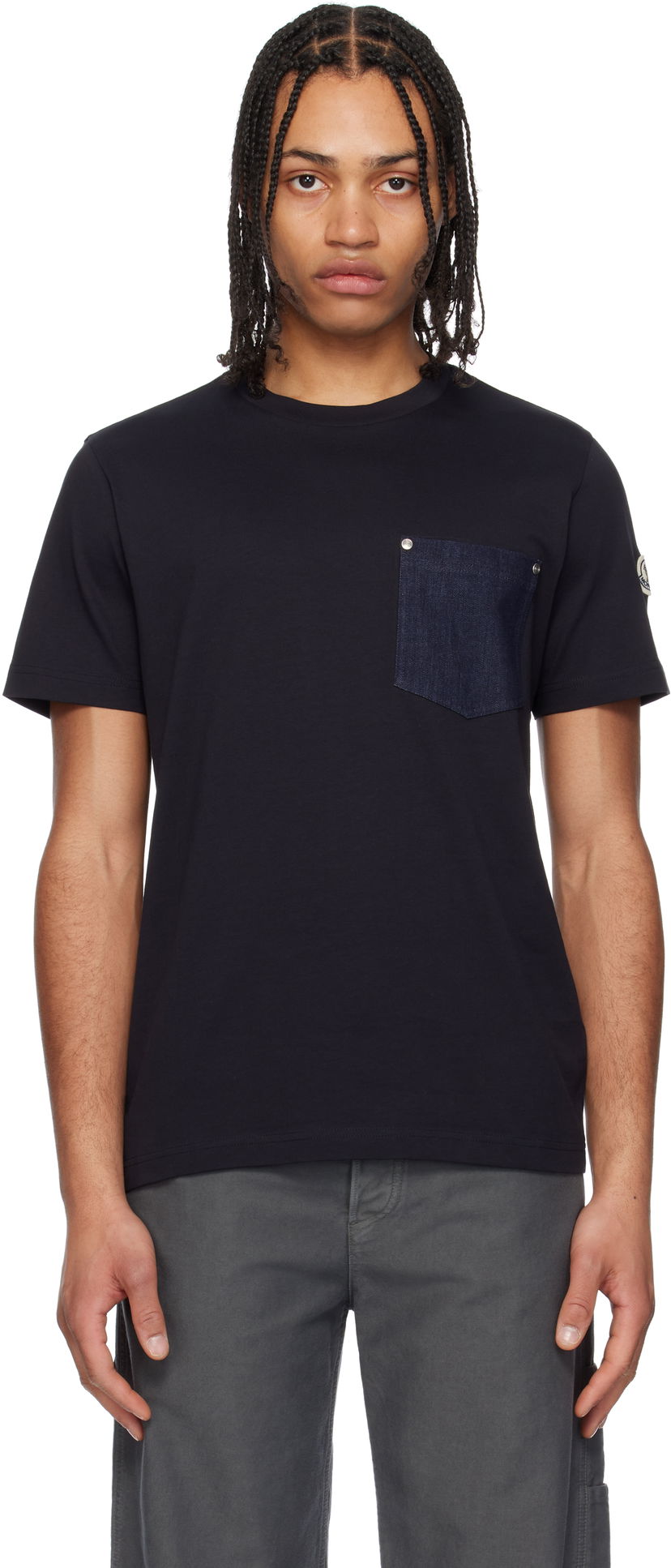 T-shirt Moncler Moncler Cotton & Denim Pocket T-Shirt Mörkblå | K10918C0003989AKK