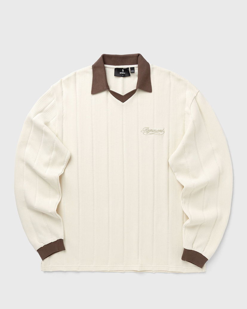 Polotröja Represent Clo Ribbed Long Sleeve Retro Football Polo Top Beige | MLM100277-30