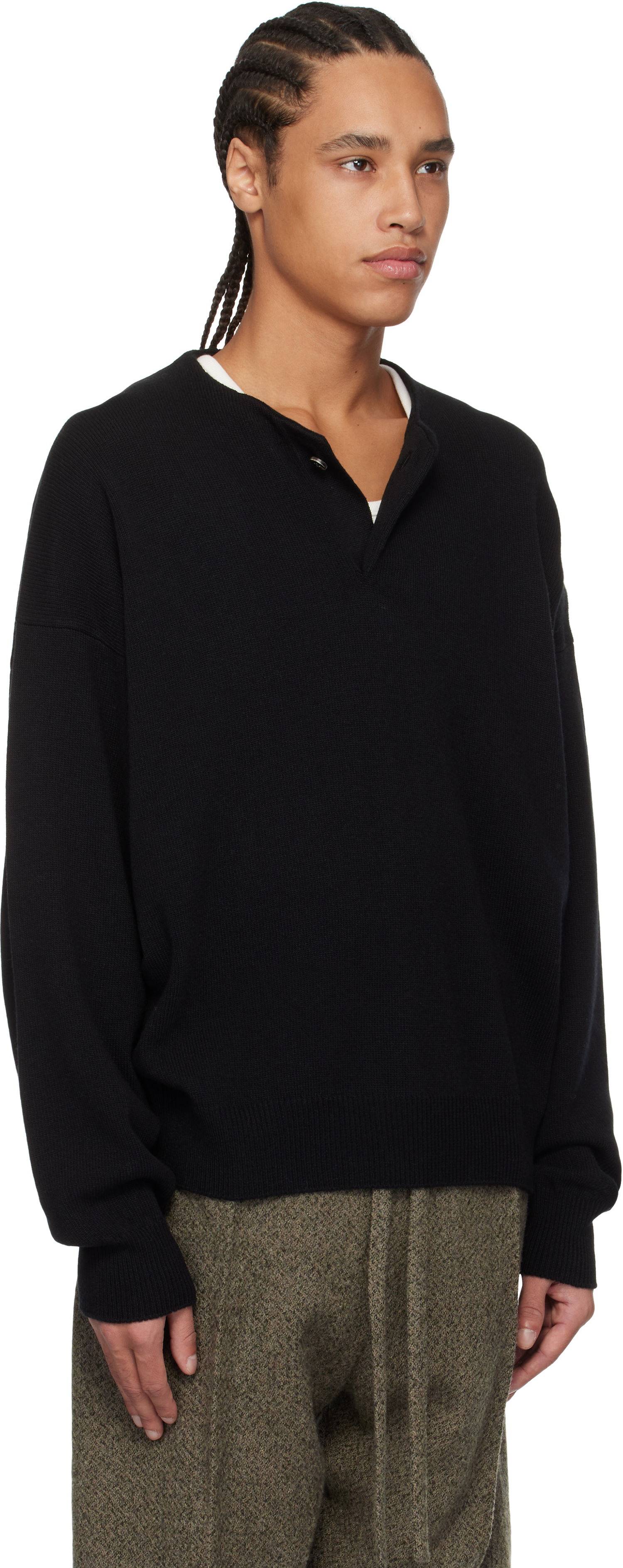 Sweater Fear of God Fear of God Fine Knit Henley Svart | FGE220-2041LAW, 1