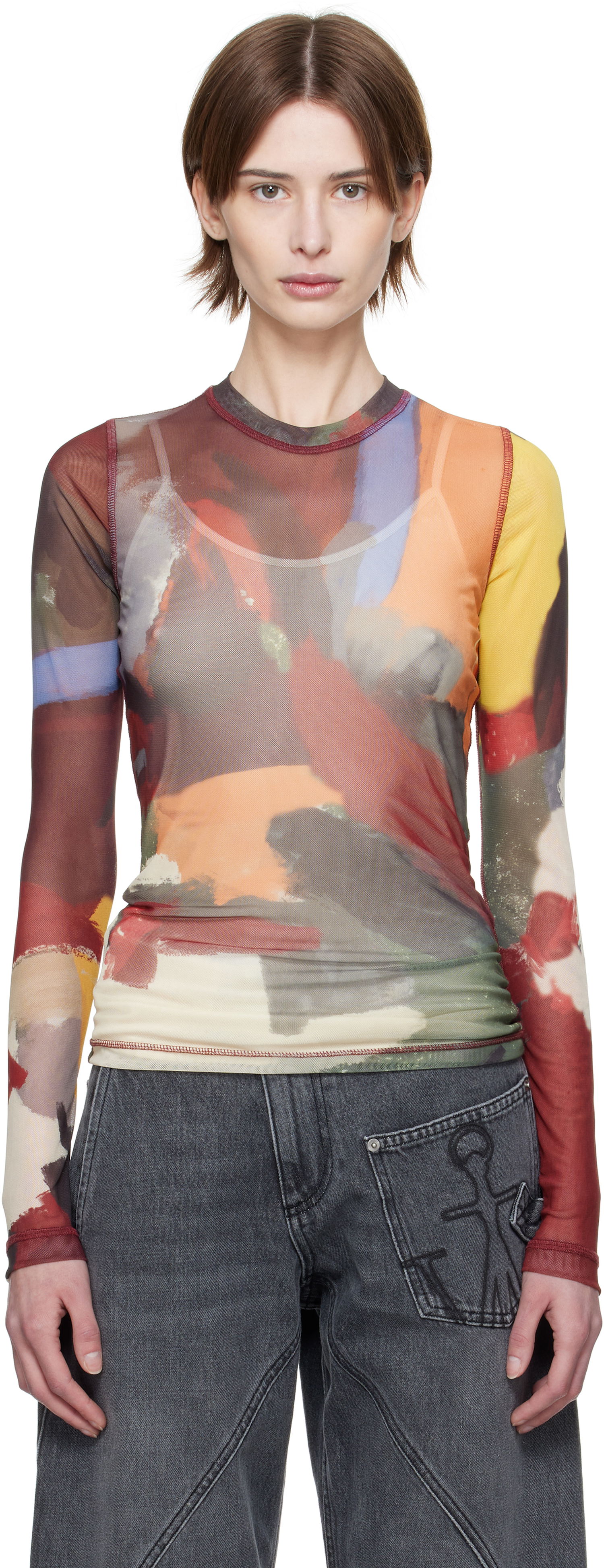 T-shirt JW Anderson JW Anderson Abstract Print Sheer Long Sleeve T-Shirt Flerfärgad | JO0138-PG1723, 0
