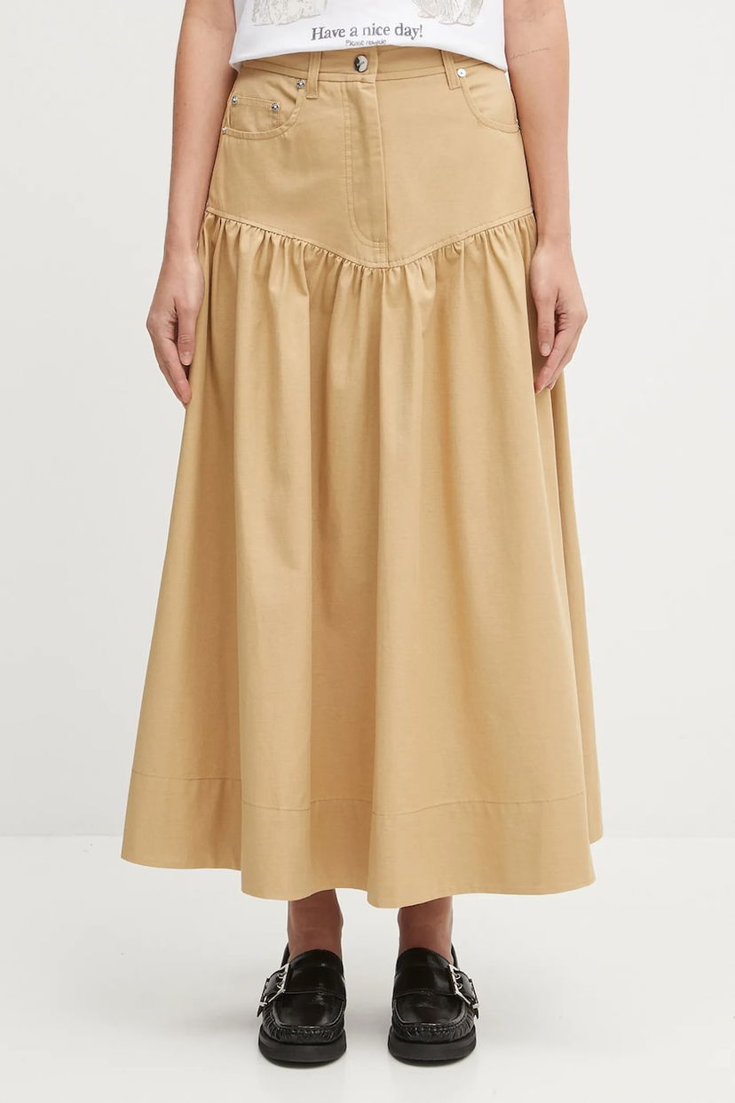 Kjol GANNI GANNI Classic Summer Suiting Maxi A-Line Skirt Beige | W0620