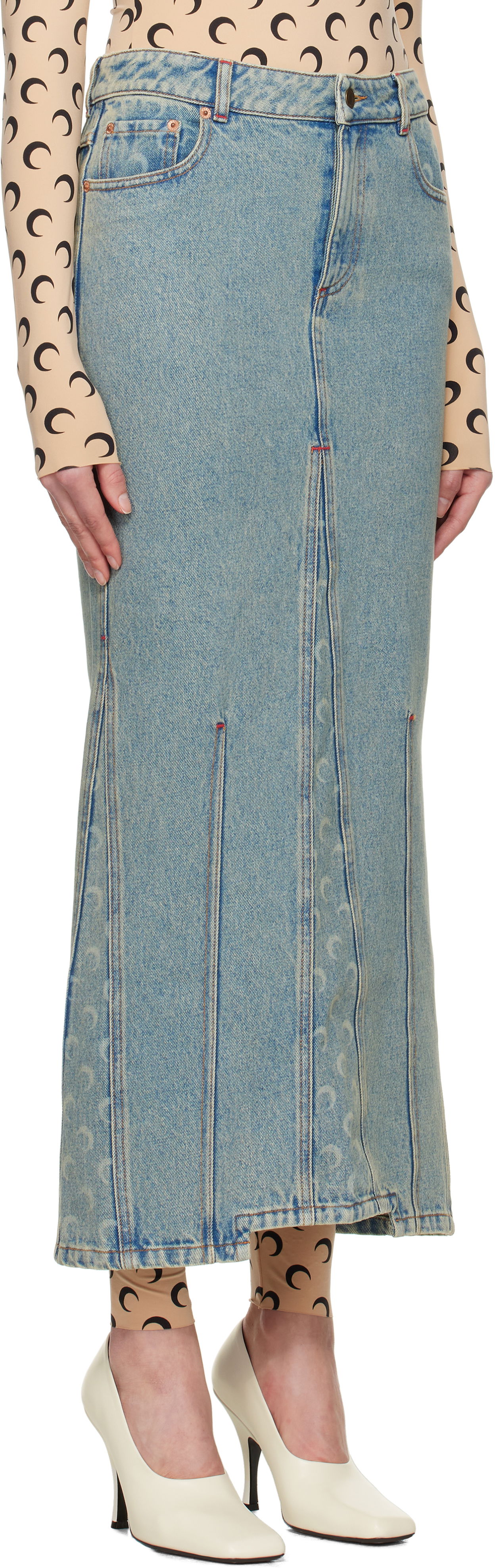 Kjol Marine Serre Marine Serre Moon Laser Denim Maxi Skirt Blå | WSK074A CDEN0003, 1