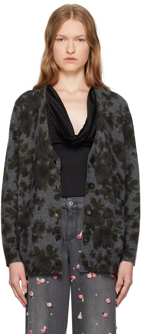 Sweater Blumarine Floral Print Knit Cardigan Grå | A444M105U