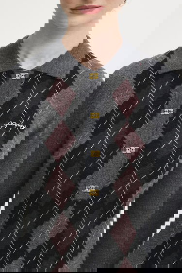 Polotröja GANNI Knitted Argyle Polo Top Grå | K2314, 3