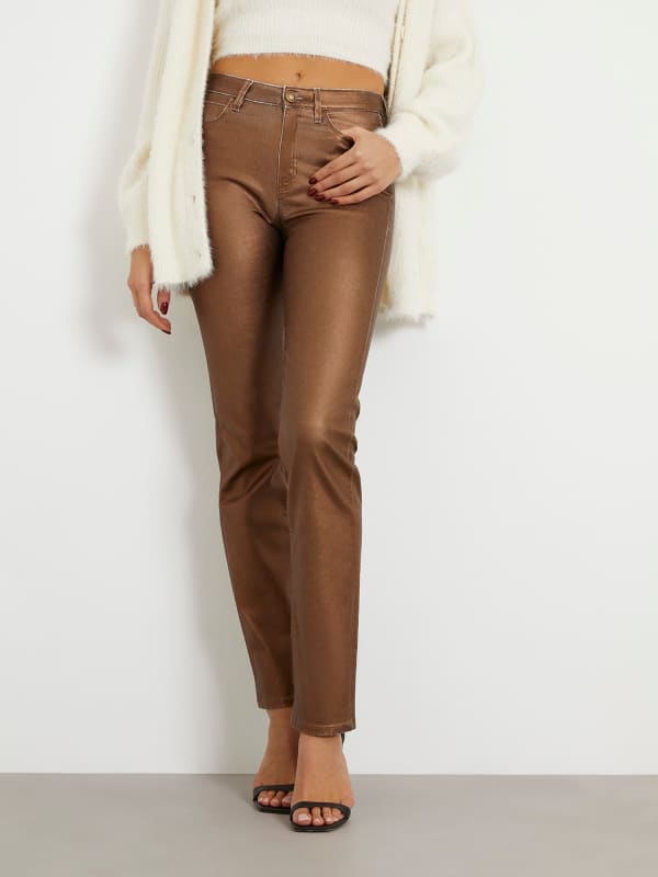 Byxor och jeans GUESS Metallic Straight Denim Pant Brun | W4RA22D59H1, 0