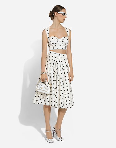 Kjol Dolce & Gabbana Cotton Drill Calf-Length Circle Skirt With Polka Dot Print Vit | F4CVMTFSFNMHWZRN, 1