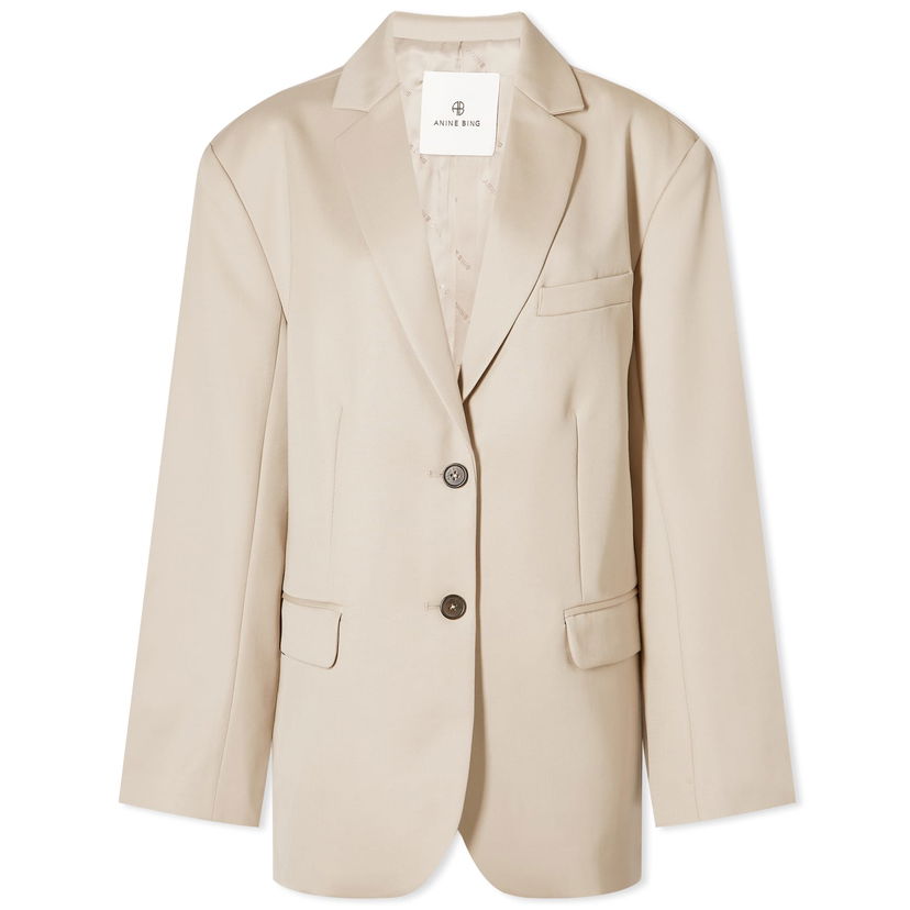 Jacka Anine Bing Quinn Oversized Woven Blazer Beige | A-01-7073-230