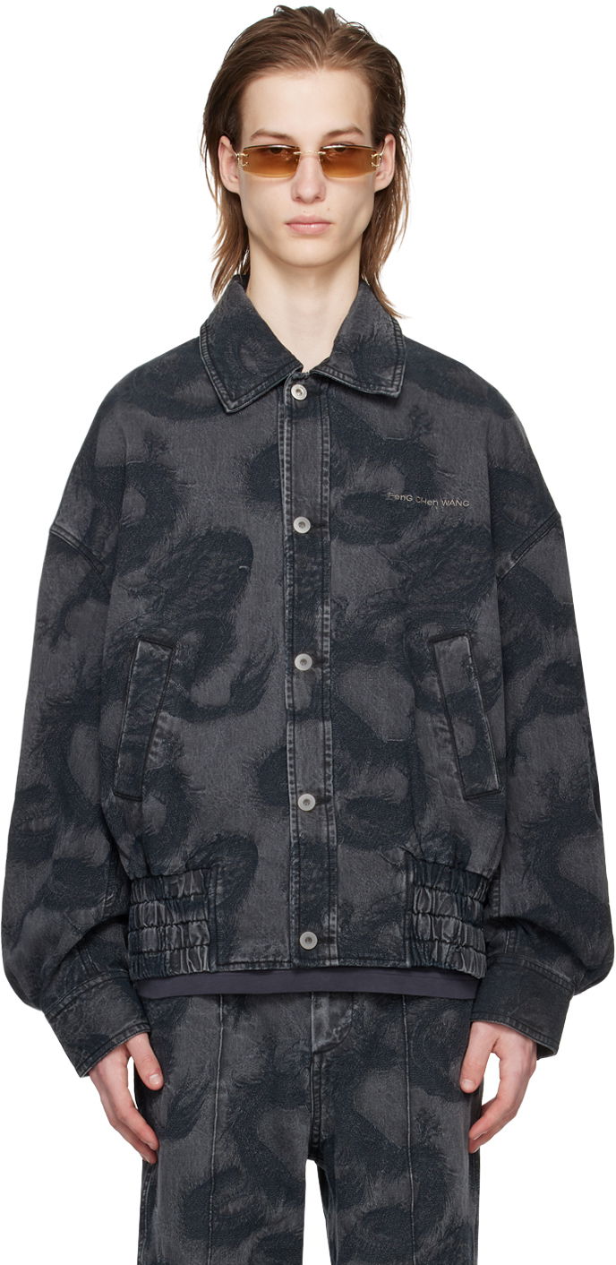 Jacka Feng Chen Wang Feng Chen Wang Dragon Print Denim Jacket Grå | FUS17JK11