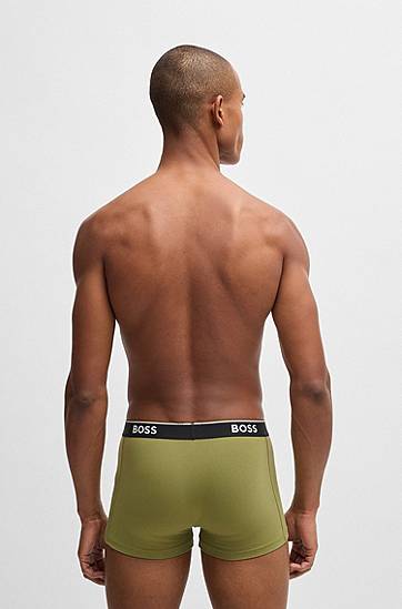 Boxare BOSS BOSS Stretch-Cotton Trunks with Logo Waistbands, Three-Pack Grön | 50531684, 1