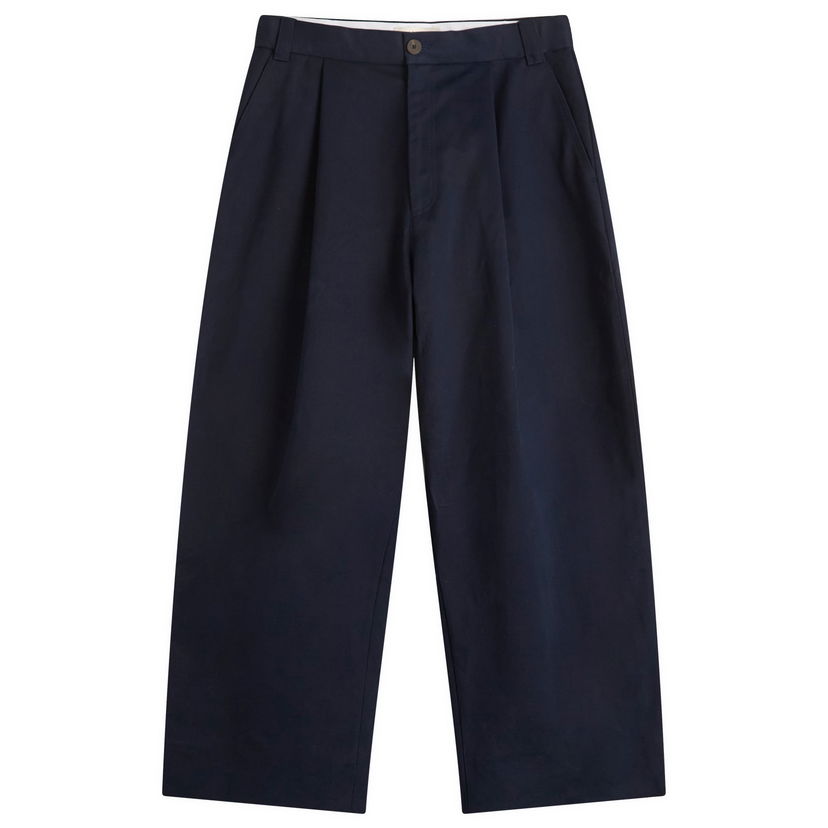 Byxor Studio Nicholson Studio Nicholson Pleated Wide-Leg Trousers, Size Large Mörkblå | SORTESNM-1248-DKN