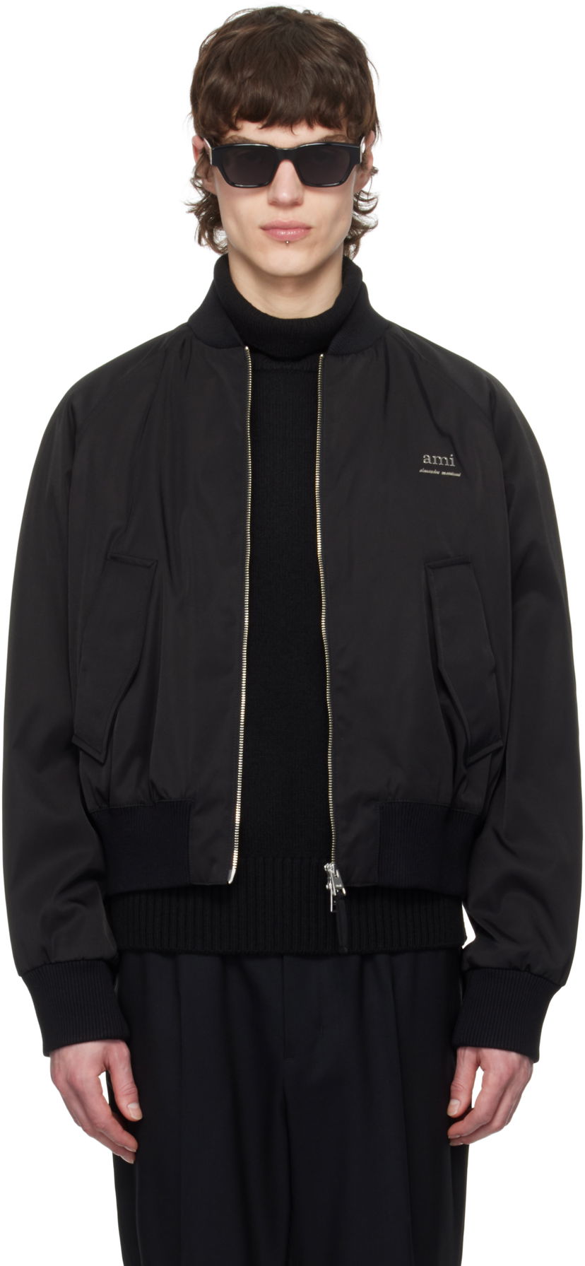 Bomberjacka AMI AMI Twill Bomber Jacket Svart | HJK012.PA0007