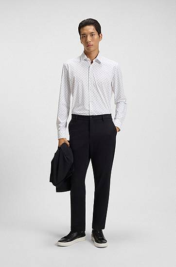 Skjorta BOSS Slim-fit printed performance-stretch jersey shirt Vit | 50550654, 1