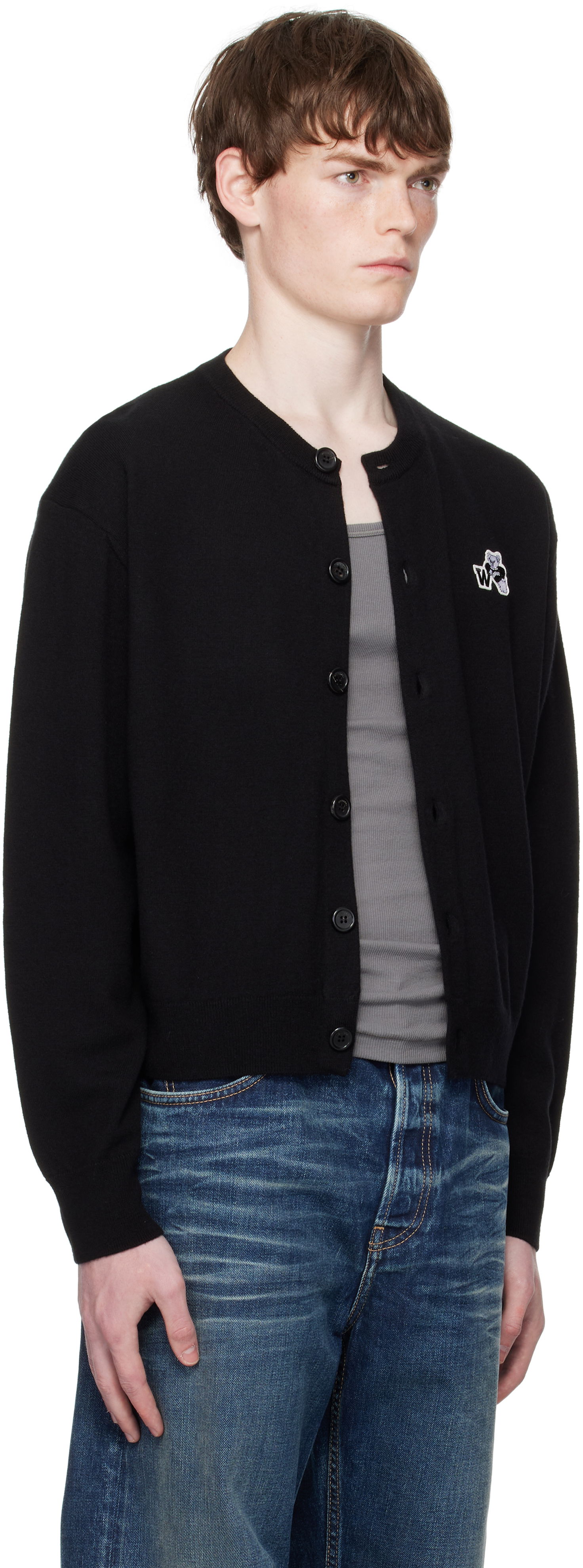 Sweater We11done We11done Teddy Logo Cardigan Svart | WD-KC2-25-611-U-BK, 1