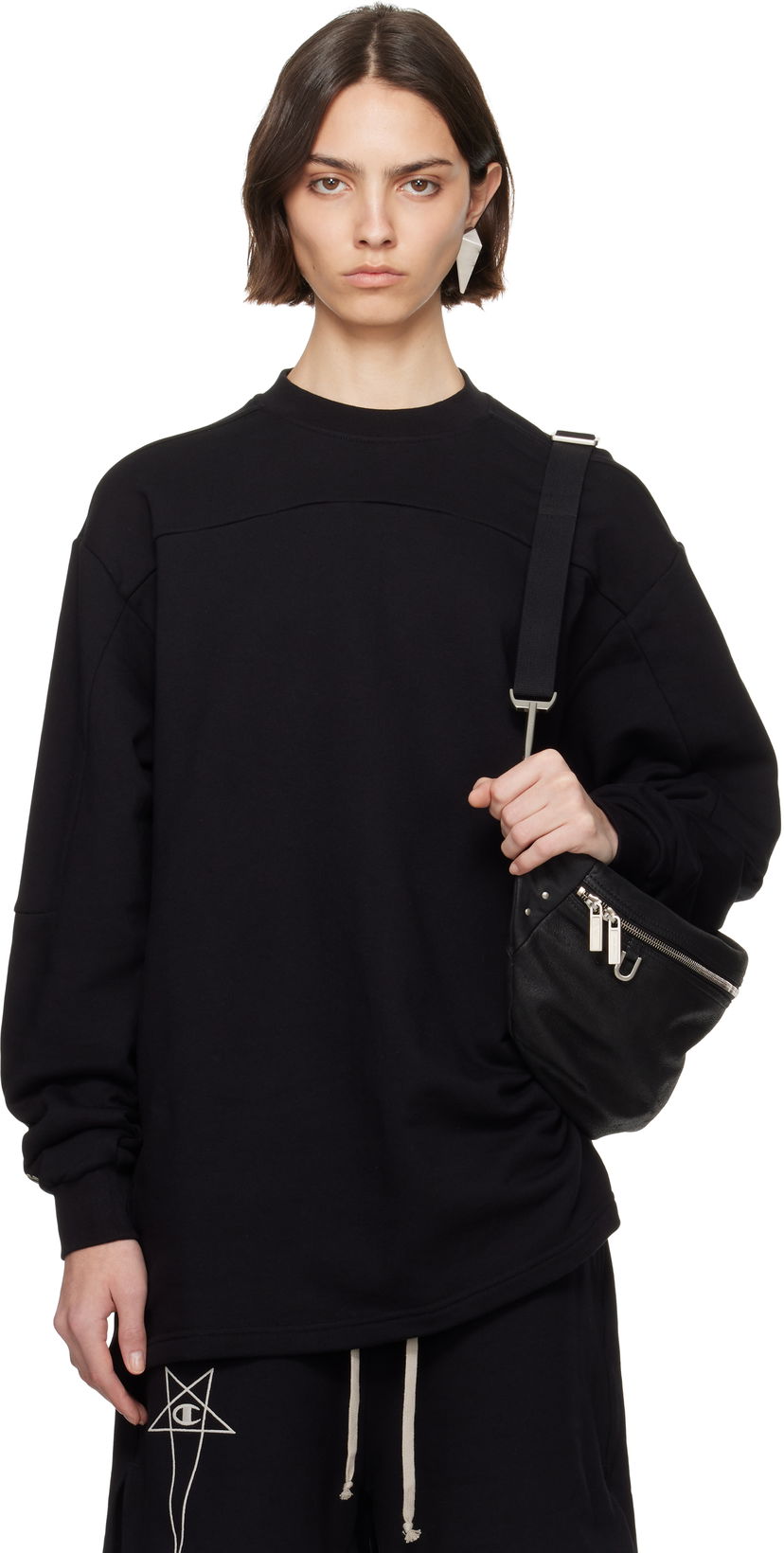Sweatshirt Rick Owens Rick Owens Champion Edition Girdered Sweatshirt Svart | CW01E1671 CHFE