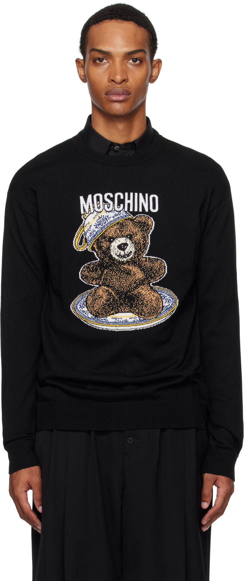 Sweater Moschino Moschino Teddy Intarsia Wool Sweater Svart | 252ZZ092952002555