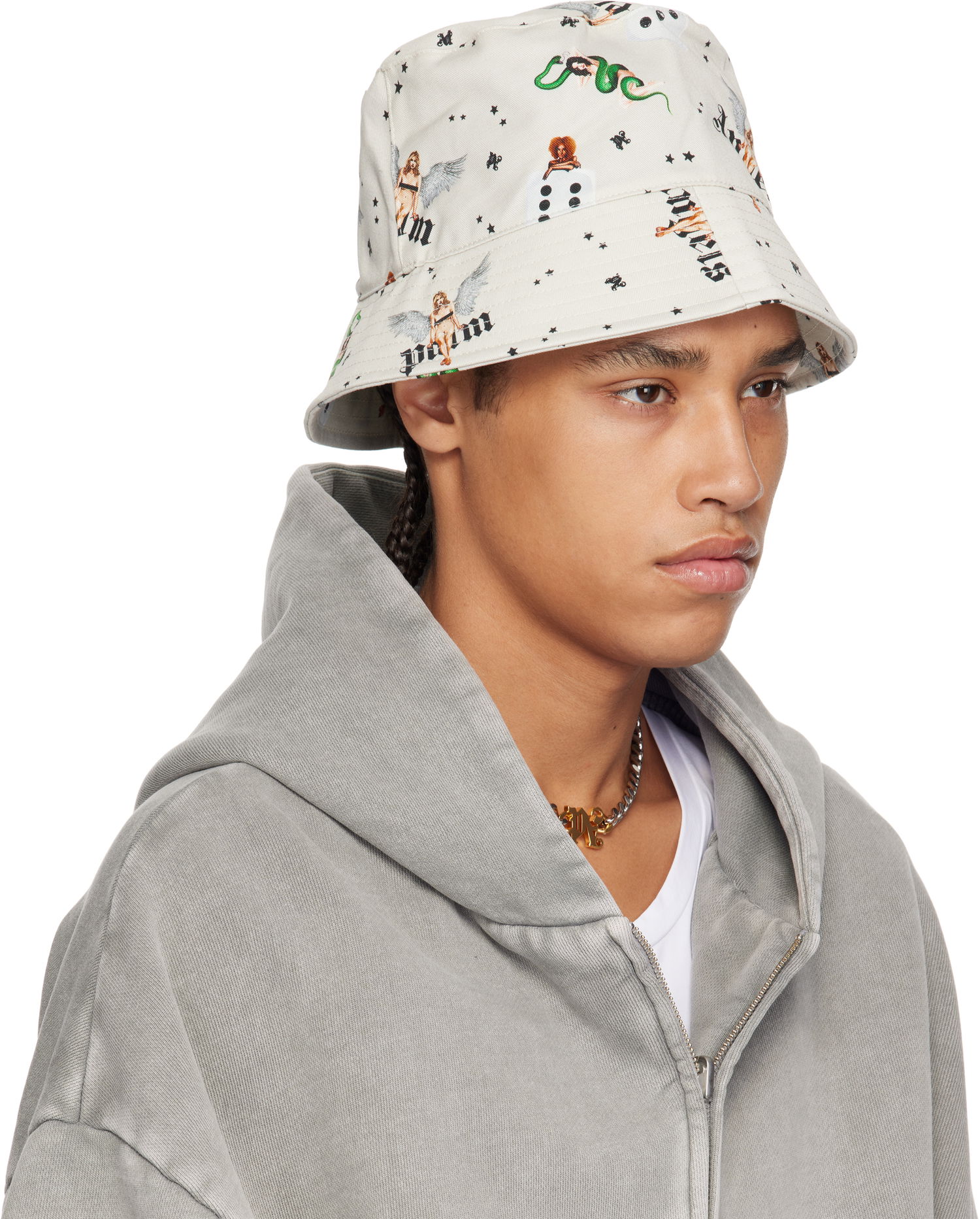 Hatt Palm Angels Palm Angels Pin Up All Over Print Bucket Hat Beige | PMLA039S25FAB0040B84, 1