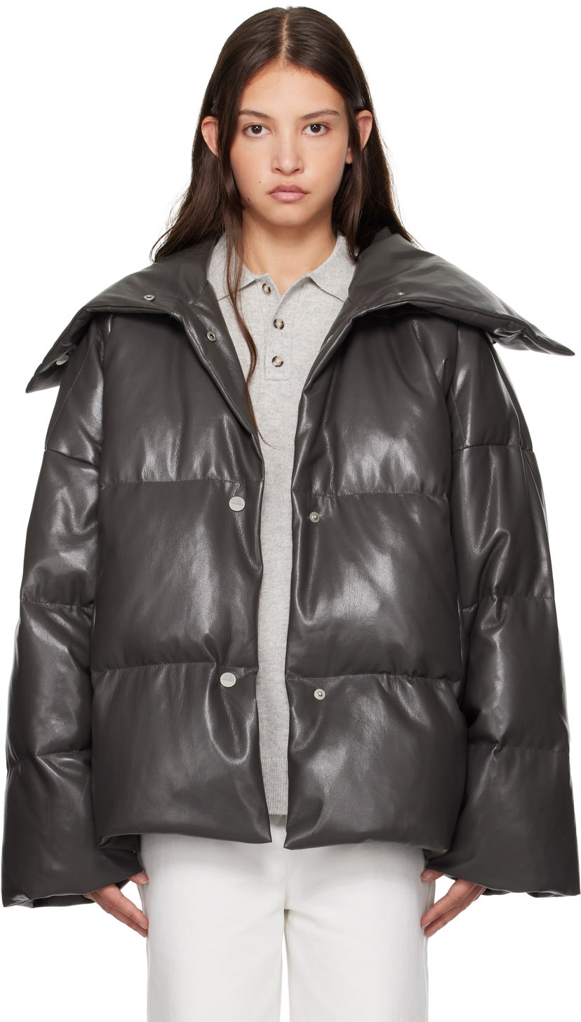 Pufferjacka Nanushka Nanushka Alora Down Vegan Leather Jacket Grå | NW24FWOW31669