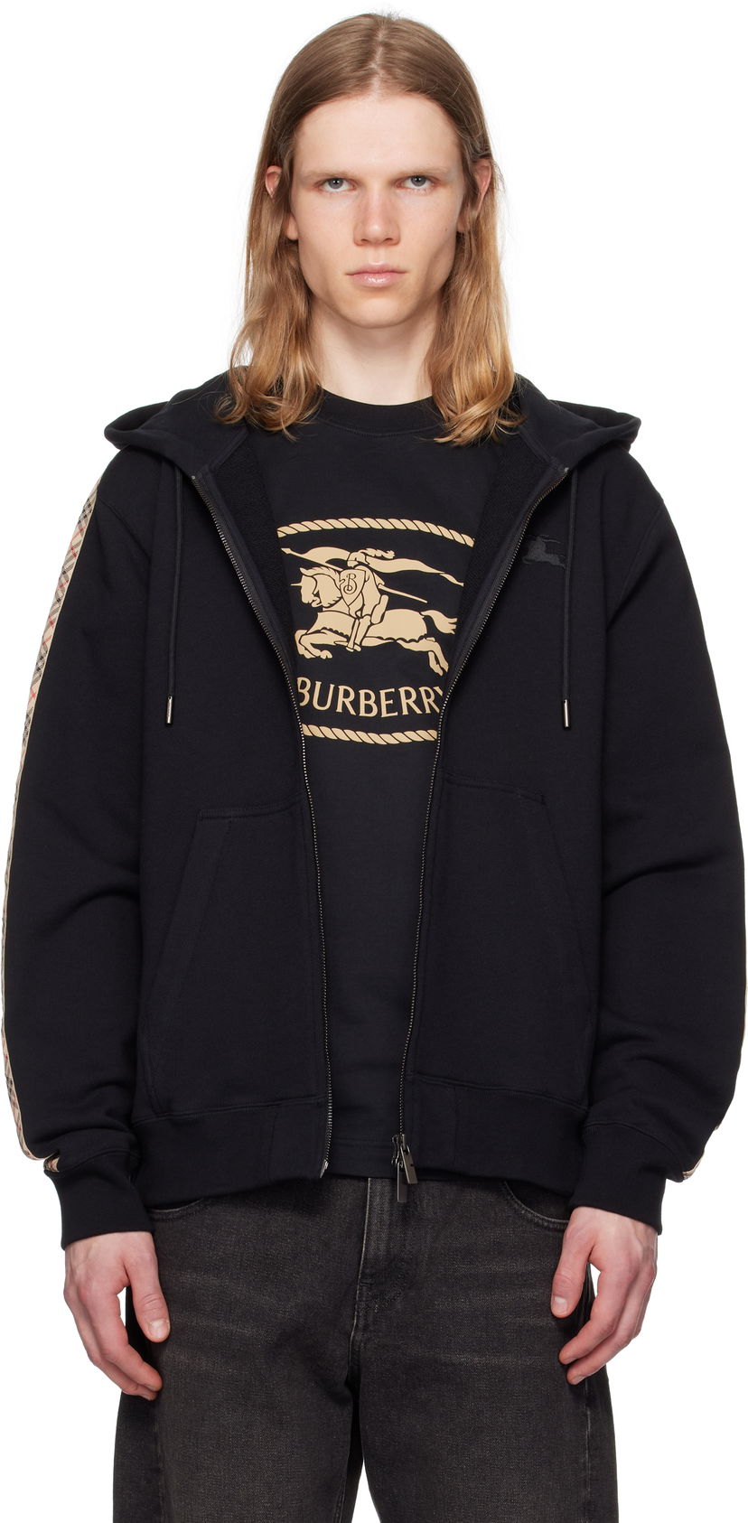 Sweatshirt Burberry Burberry Check Trim Cotton Zip Hoodie Svart | 8110790