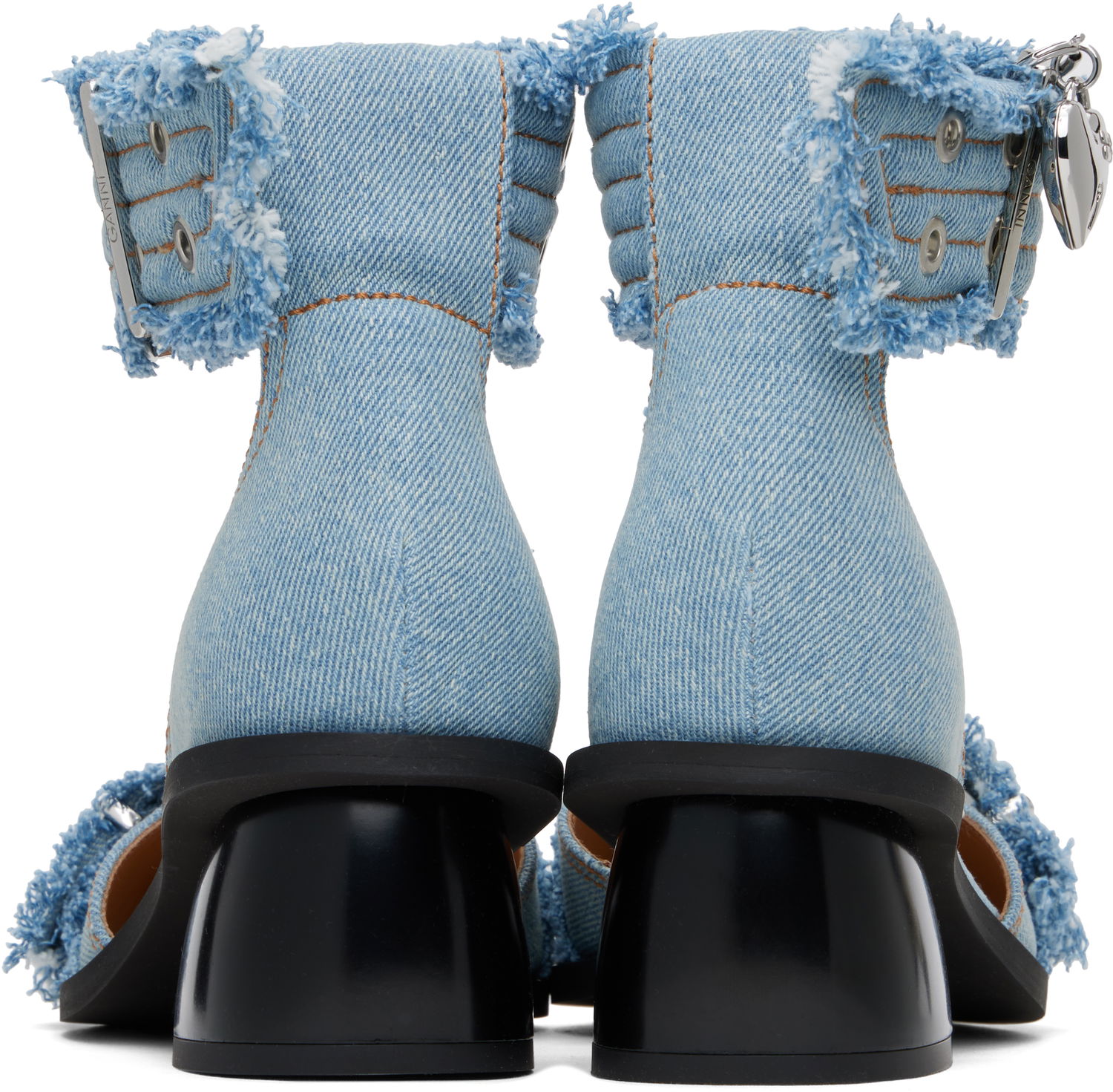 Sneakers och skor GANNI GANNI Denim Buckle Open Cut Heels Blå | S2942, 1