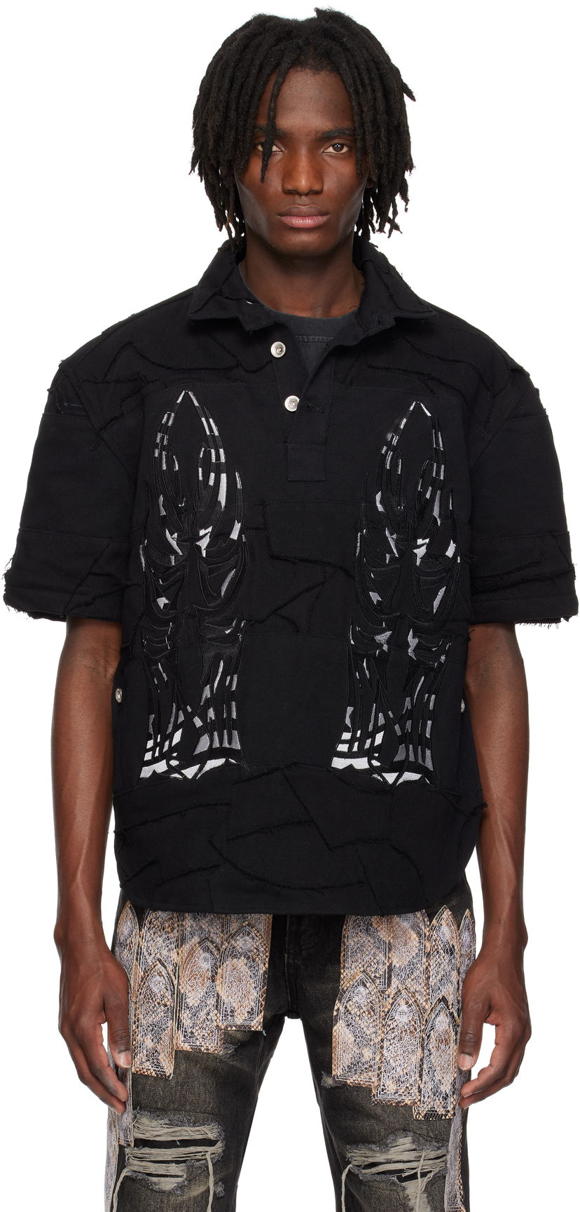 Polotröja Who Decides War Who Decides War 'WDW' Winged Denim Polo Svart | 1110580002SS25
