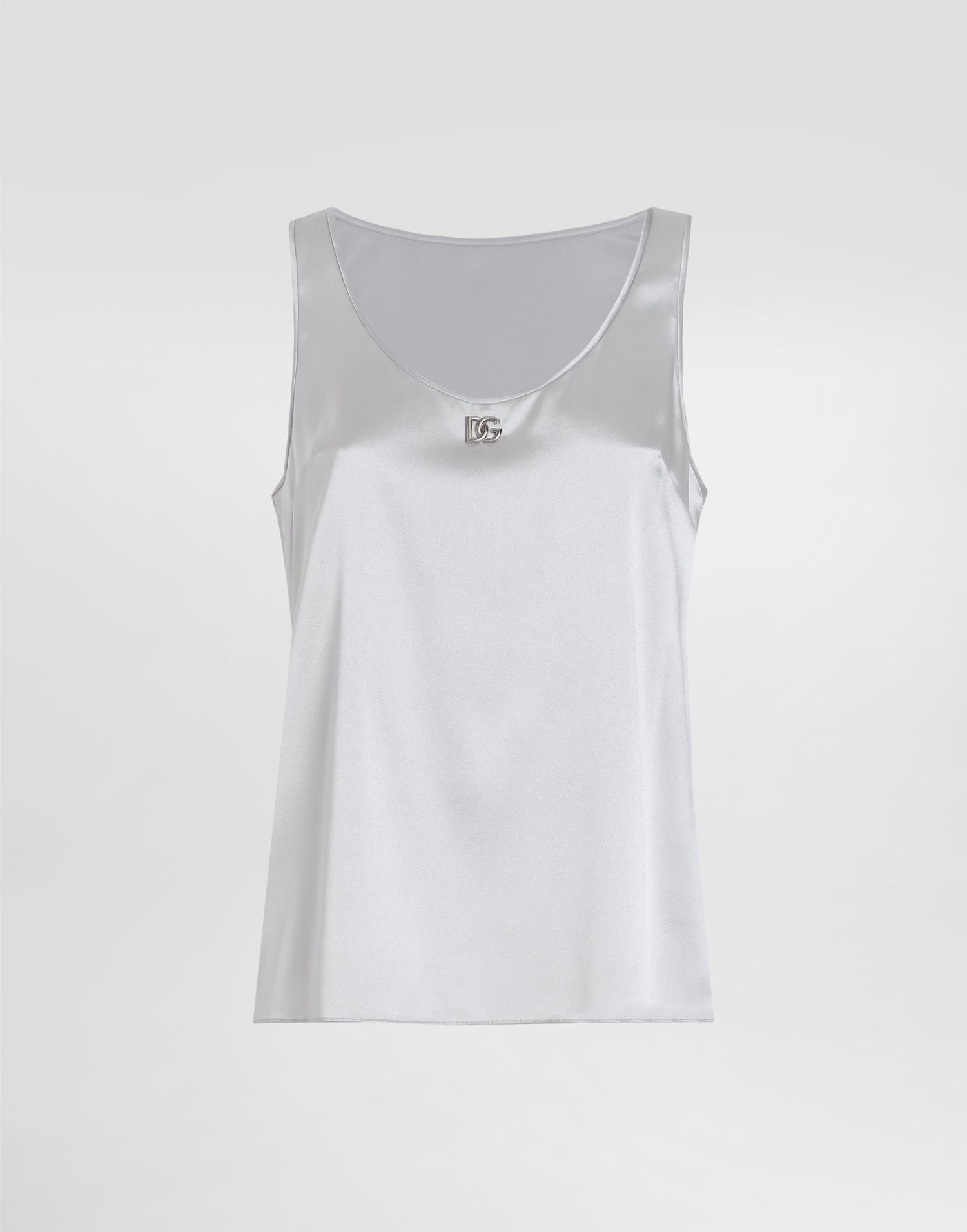 Linne Dolce & Gabbana Satin Tank Top With Logo Pin Grå | F7AK5TGDCVQN4534, 0