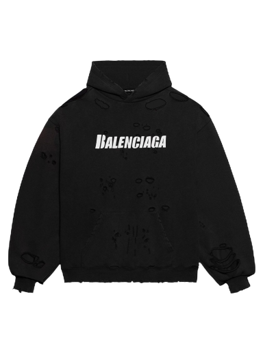 Sweatshirt Balenciaga Caps Destroyed Oversize Fit Hoodie Svart | 659403TKVB61093