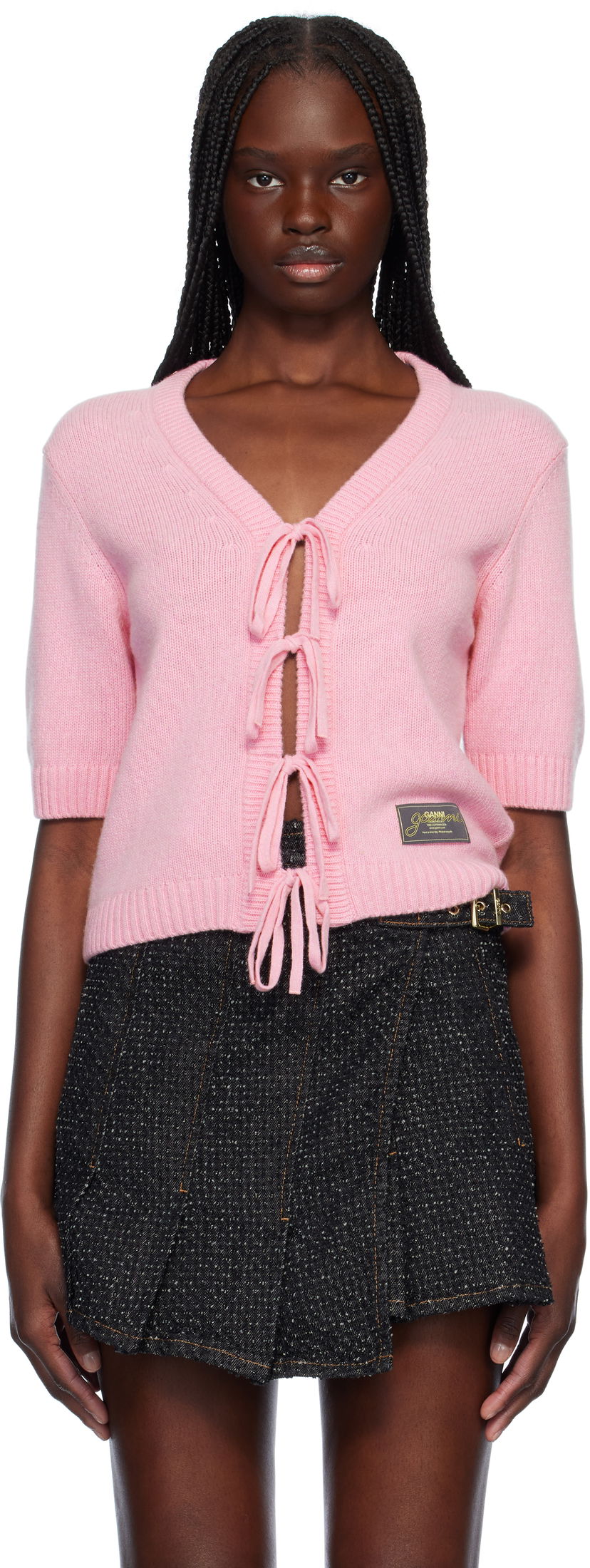 Sweater GANNI Ganni Future Wool Blend Tie-Front Cardigan Rosa | K2478