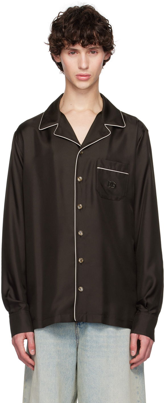 Skjorta Dolce & Gabbana Dolce&Gabbana DG Embroidery Silk Shirt Svart | G5IF1ZFU1S4