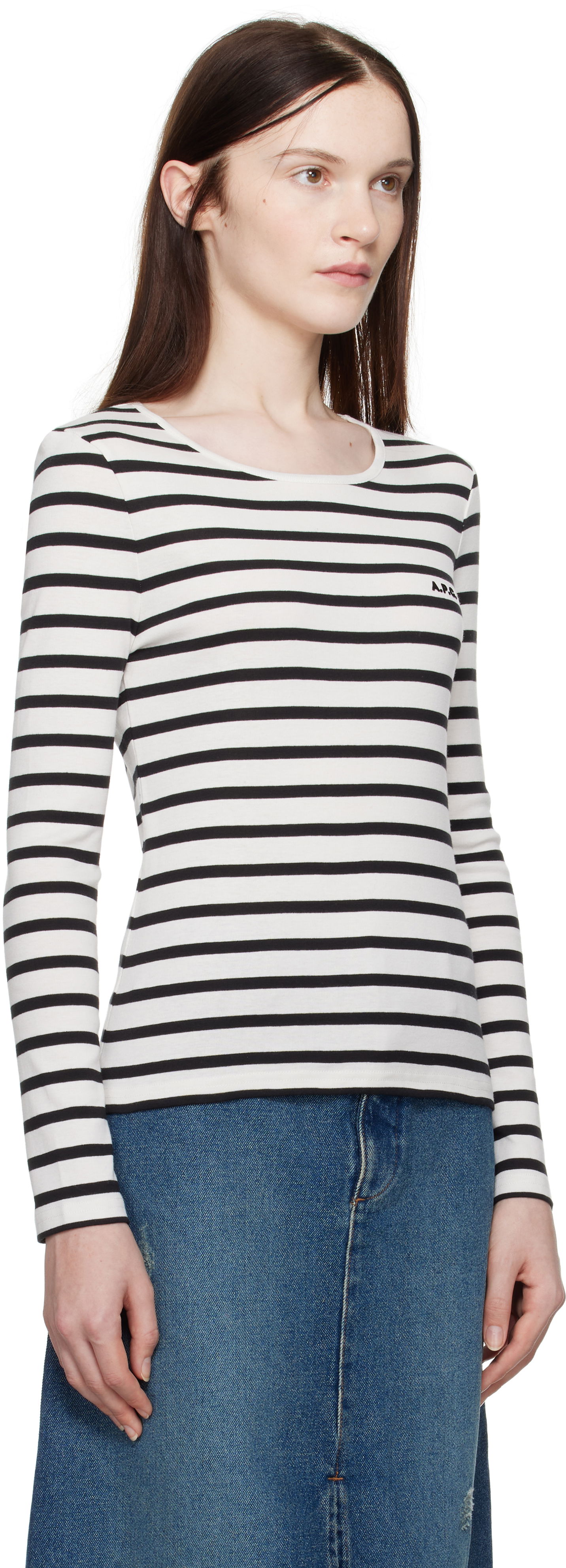 T-shirt A.P.C. Striped Long Sleeve T-Shirt Vit | COHCA-F26373, 1