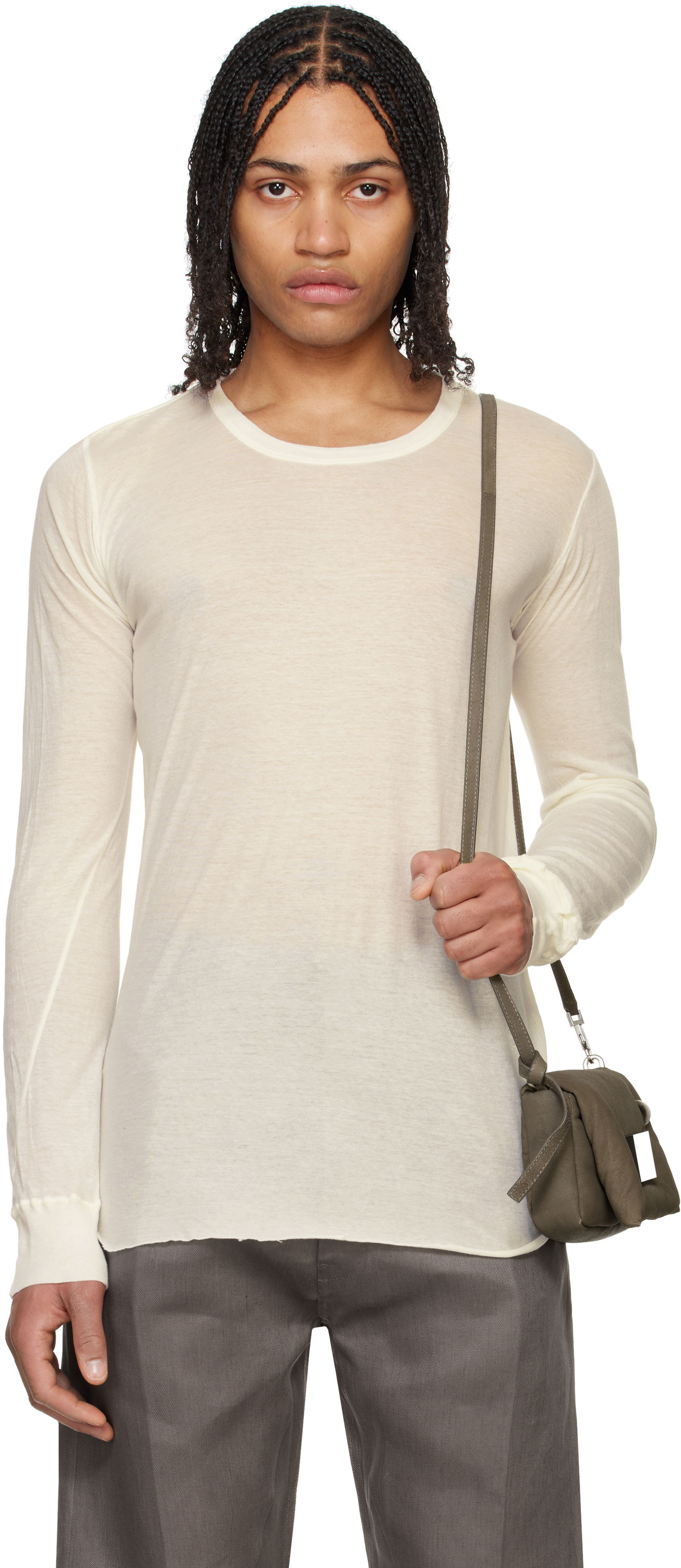 T-shirt Rick Owens Rick Owens Hollywood Basic Long Sleeve T-Shirt Beige | RU01E5252 UC, 0