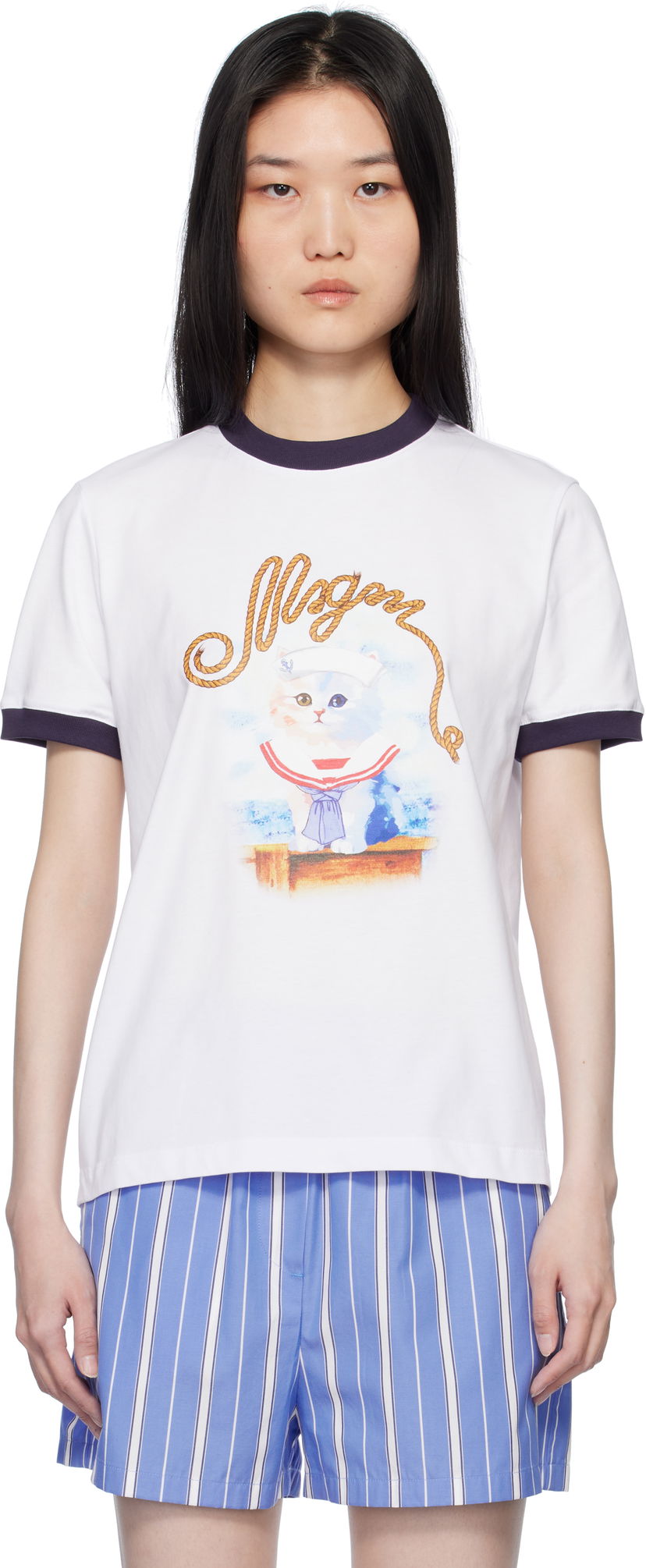 T-shirt MSGM White Graphic Print T-Shirt Vit | 3841MDM152 257002