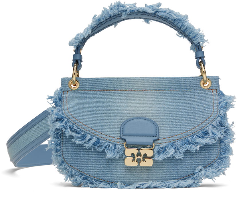 Handväska GANNI GANNI Mini Top Handle Apo-G Denim Bag Blå | A6520