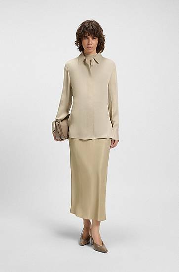 Skjorta BOSS Regular-Fit Satin Blouse Beige | 50542007, 1