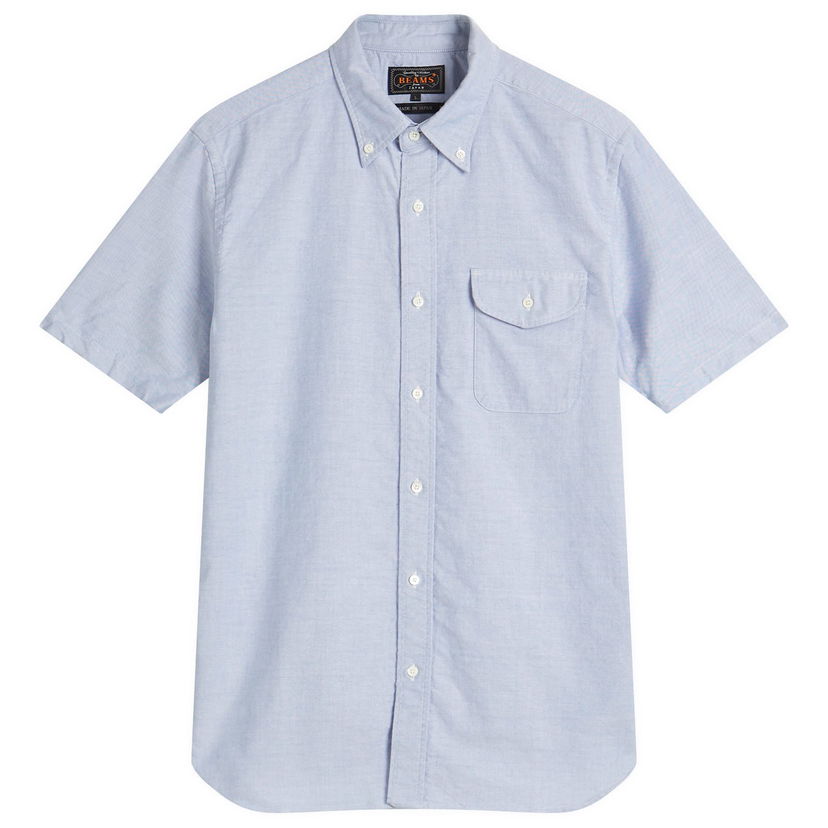Skjorta BEAMS Plus Button Down Short Sleeve Oxford Shirt, Size Medium Blå | 3801-0032-139-70
