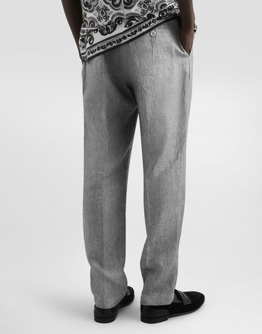 Byxor Dolce & Gabbana Dolce & Gabbana Washed Linen Canvas Drawstring Trousers Grå | GP12PTFU4MFS8290, 2