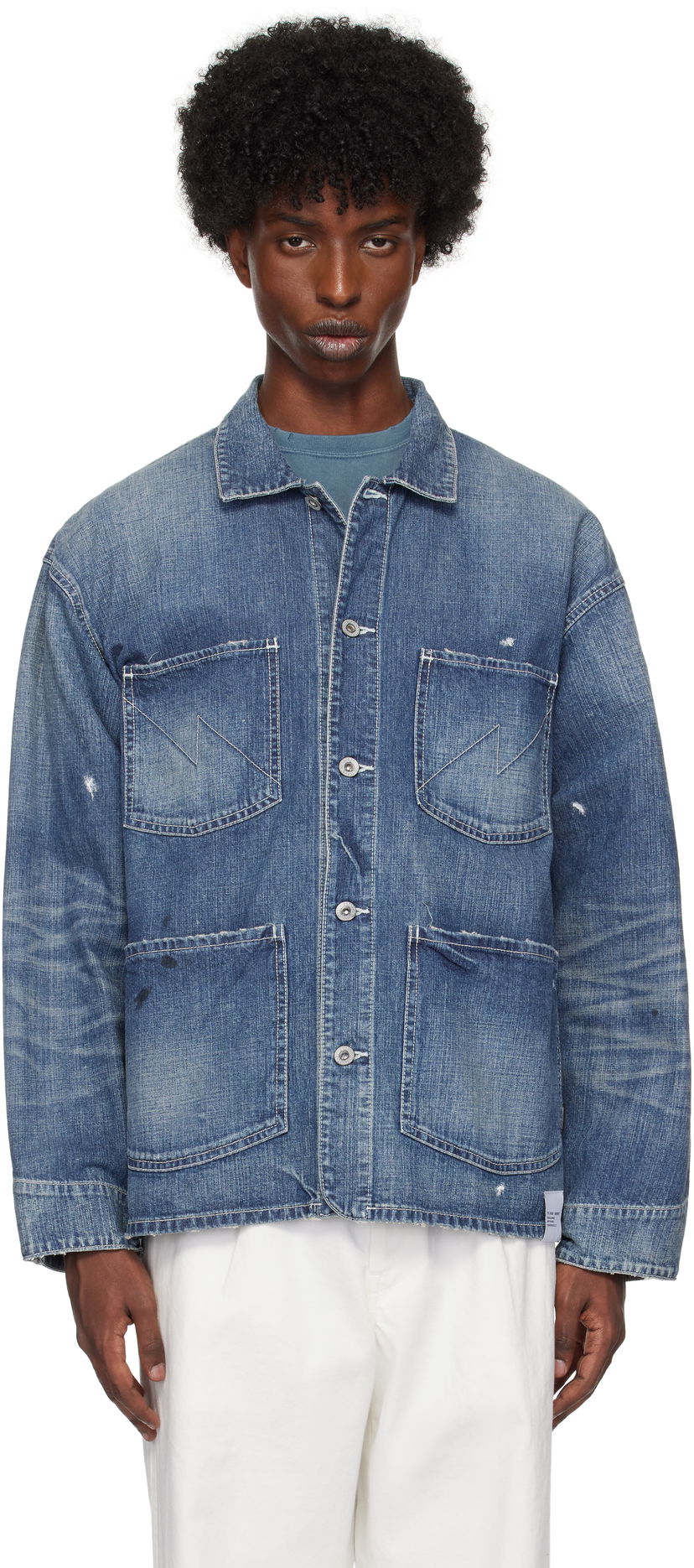 Jacka Neighborhood Washed Coverall Denim Jacket Blå | 242SPNH-JKM02