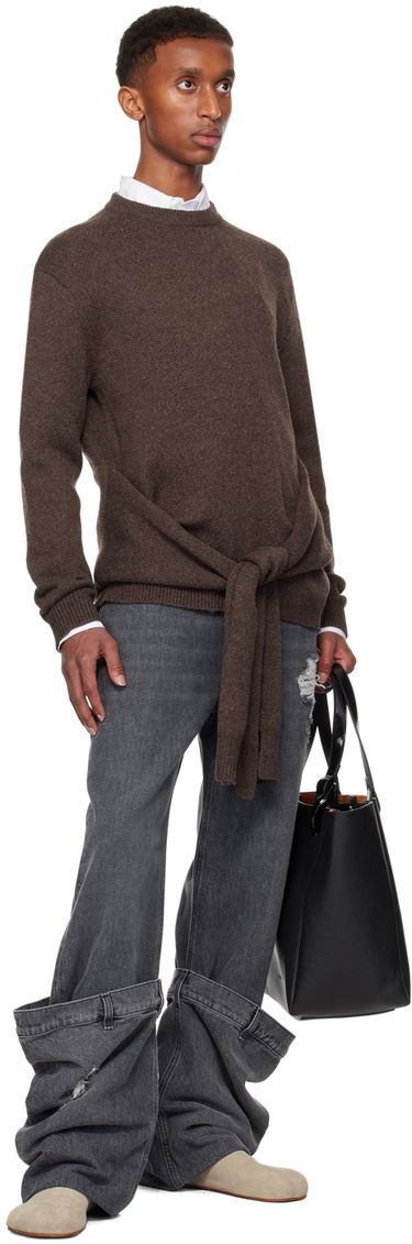 Sweater JW Anderson JW Anderson Draped Tie-Front Sweater Brun | KW1263-YN0384, 3