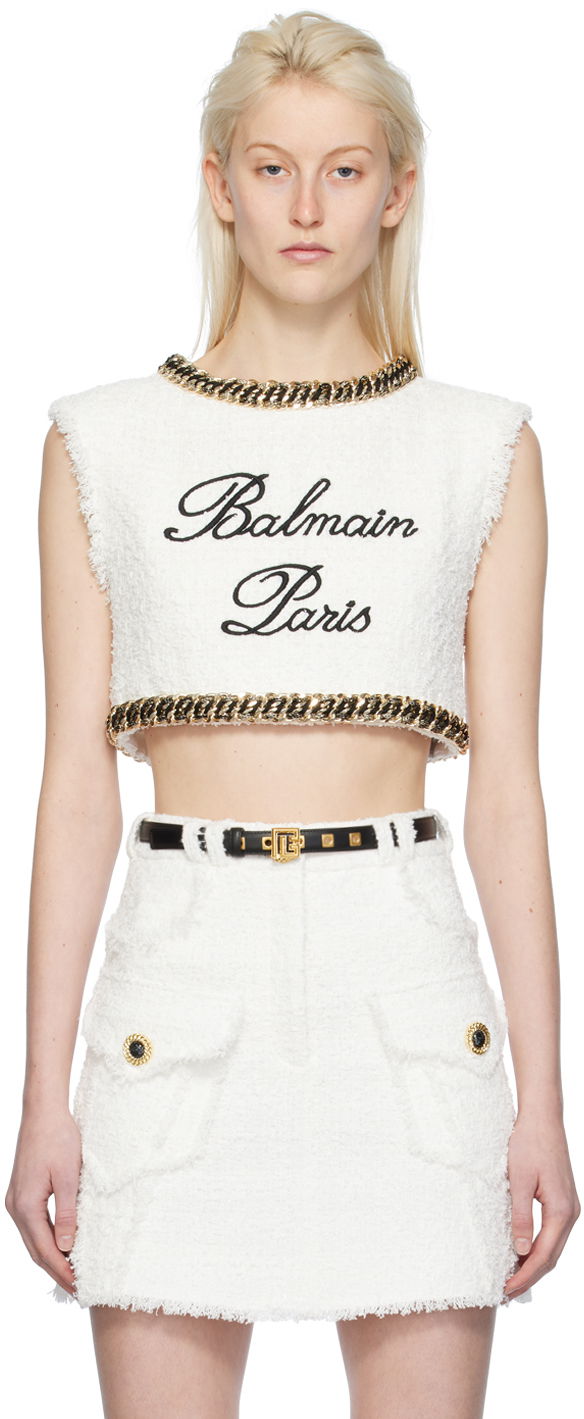 Linne Balmain Embroidered Tank Top Vit | CF1AI145CE79