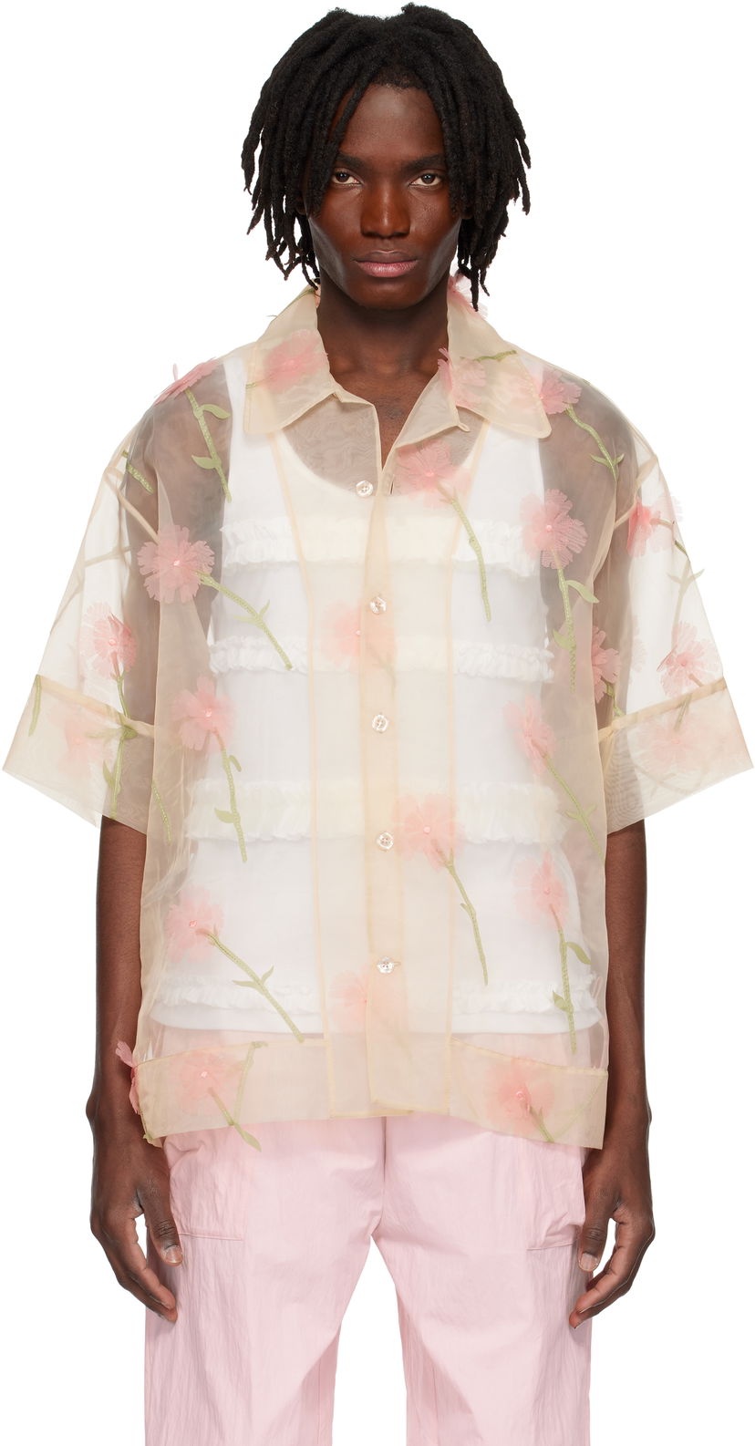 Skjorta Simone Rocha Simone Rocha Carnation Organza Boxy Shirt Beige | 5332 1245