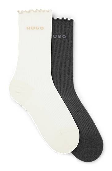 Strumpor BOSS Two-pack of regular-length ribbed socks with lettuce cuff Flerfärgad | 50543178, 0